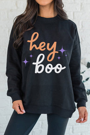 black sweatshirt with graphic-print and crew neck