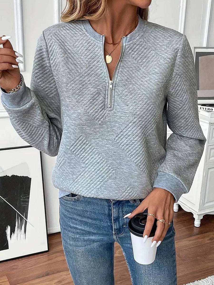 Textured Quarter-zip Sweatshirt in Pink