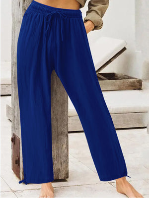 Purple Full Size Casual Drawstring Wide-leg Pants