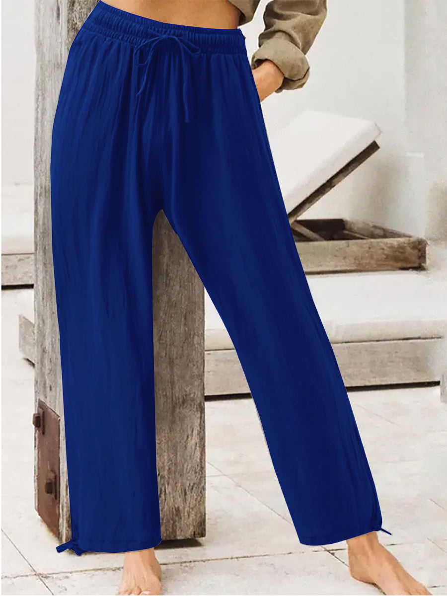 Purple Full Size Casual Drawstring Wide-leg Pants