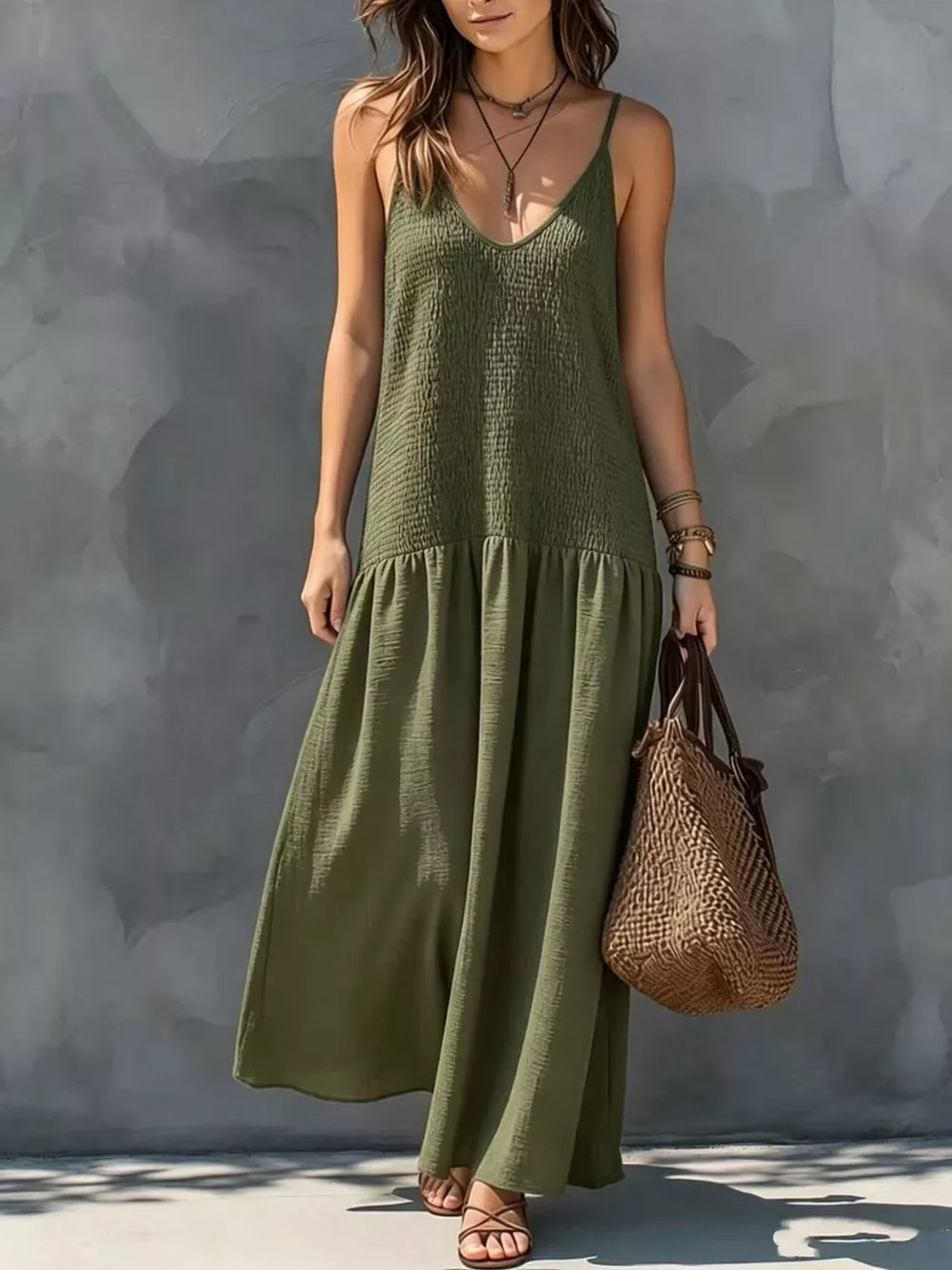 bohemian maxi dress in Orange Red with v-neck