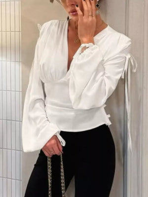 modern blouse in White with v-neck