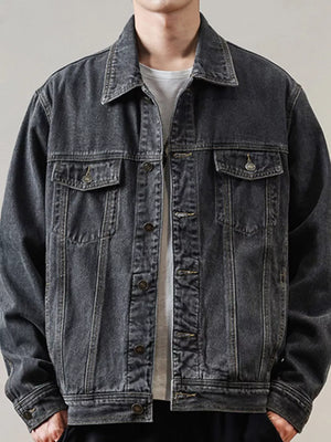 Dark Gray Men's Classic Washed Denim Jacket Plus Size