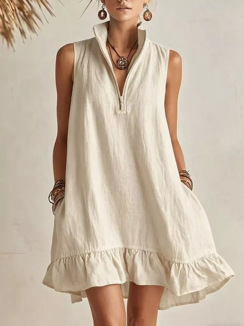 mini dress in cream featuring pocketed and A-line fit