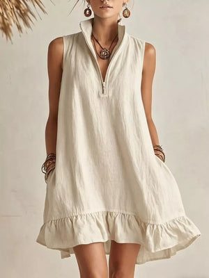 mini dress in cream featuring pocketed and A-line fit