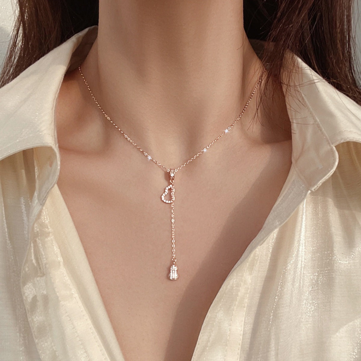 necklace in rose gold featuring Y-shaped design and lariat fit
