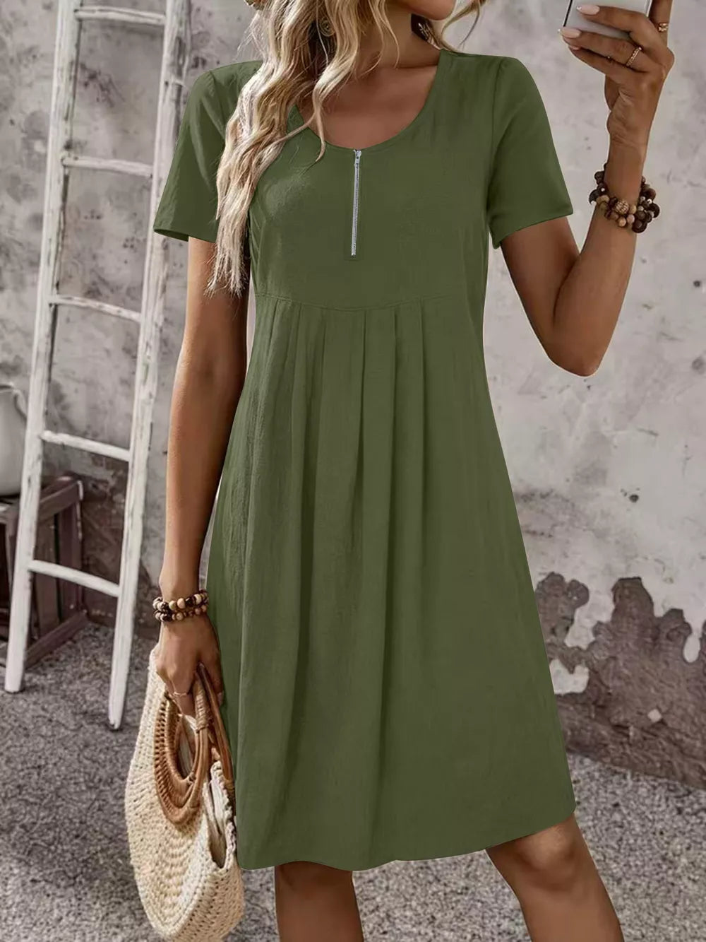 A-line dress in white with pleated and mini