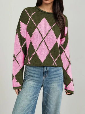 100% Acrylic Care instructions: Machine wash cold pullover sweater in Brown with relaxed silhouette