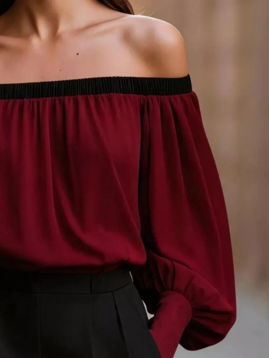 Off-shoulder Ruched Top in Burgundy