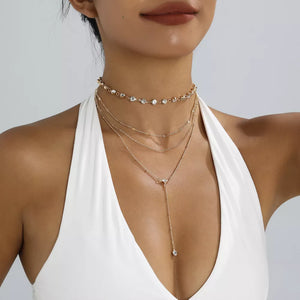 Gold with Multi-layered Rhinestone 18k Gold-plated Choker Necklace in Gold