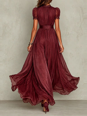 Elegant Sheer Chiffon Mock-Neck Maxi Dress in Black