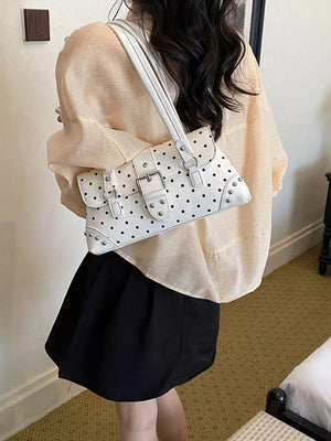 handbag in Light Yellow with polka-dot and studded