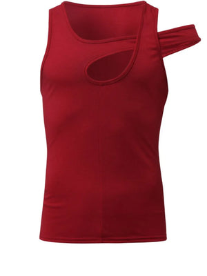 Deep Red asymmetric cutout tank top with sculpted shoulder detail