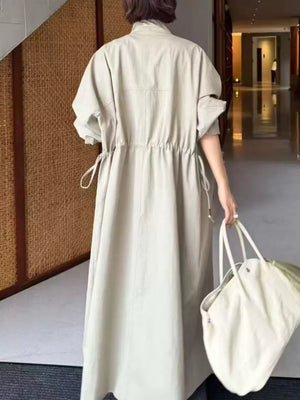 Dark Gray trench coat with maxi and open-front