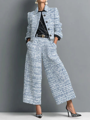 Light Blue jacket and pants set with cropped and button-front