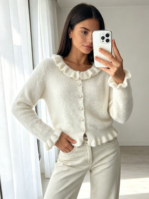 romantic cardigan in Khaki Color with collared
