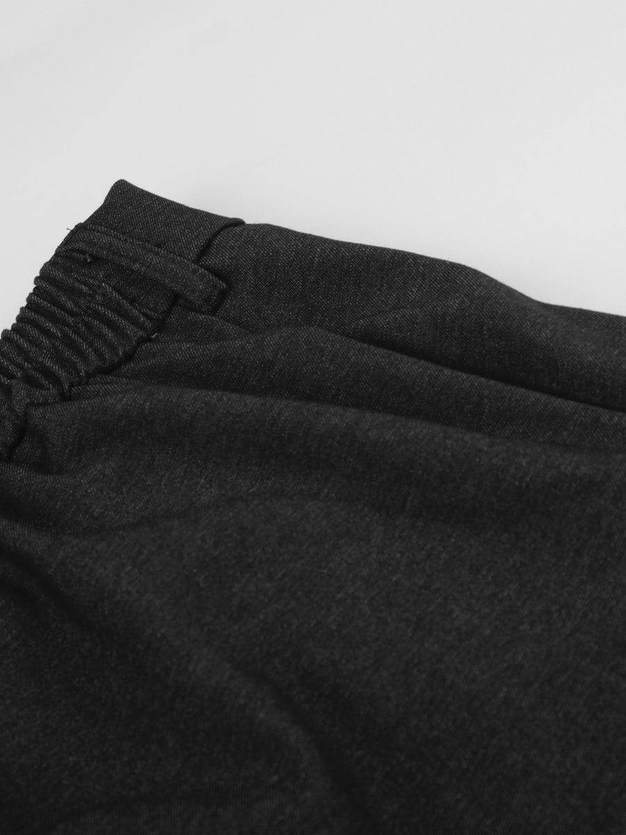 Men's High-Waisted Pleated Wide-Leg Casual Pants in Black with pocketed