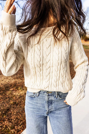 Drop Shoulder Round Neck Cable Knit Sweater option 8