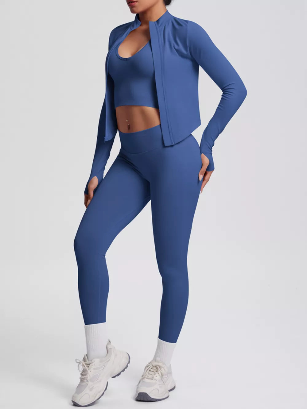 Tank Zip-up Jacket And Leggings Active Set in Black with zipper