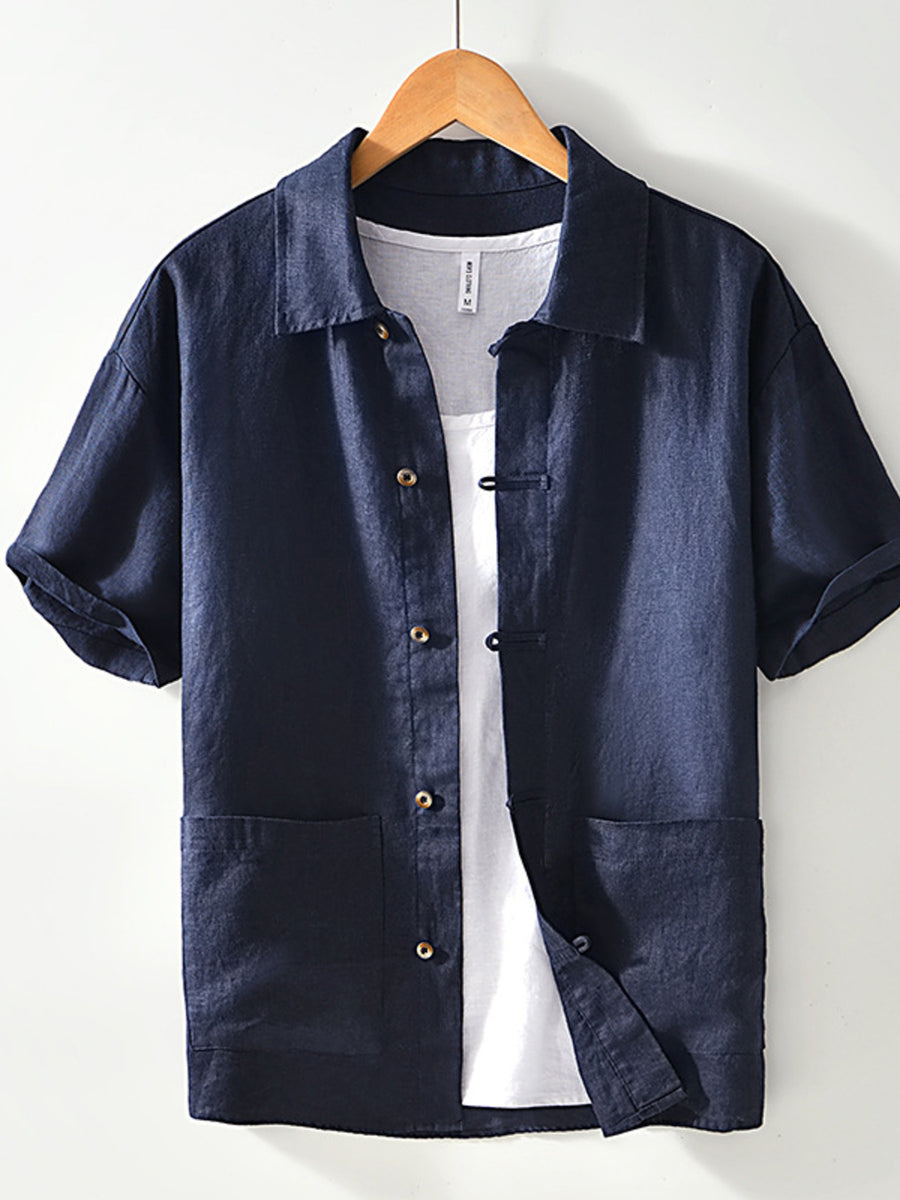 Navy Blue relaxed button-down shirt with collared