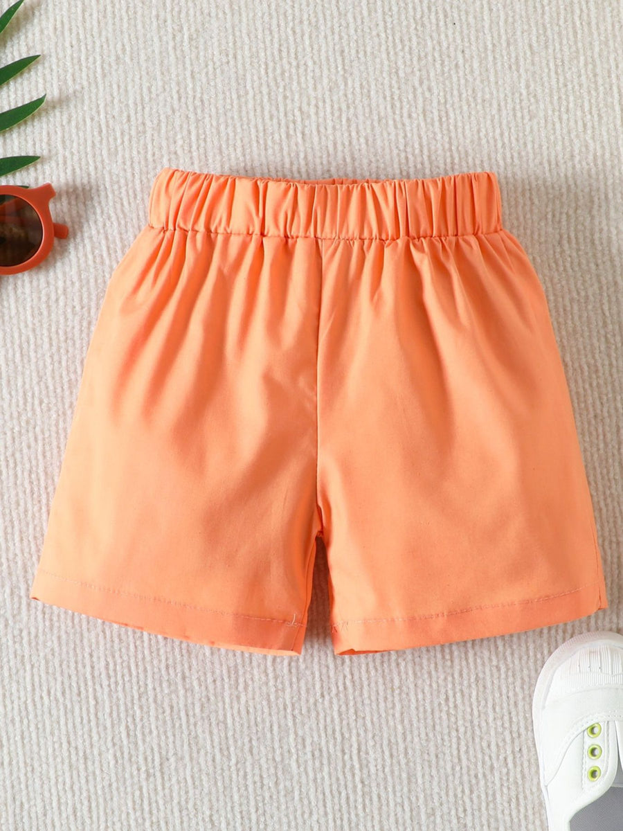 Orange toddler shorts with elastic waistband, cotton, casual style