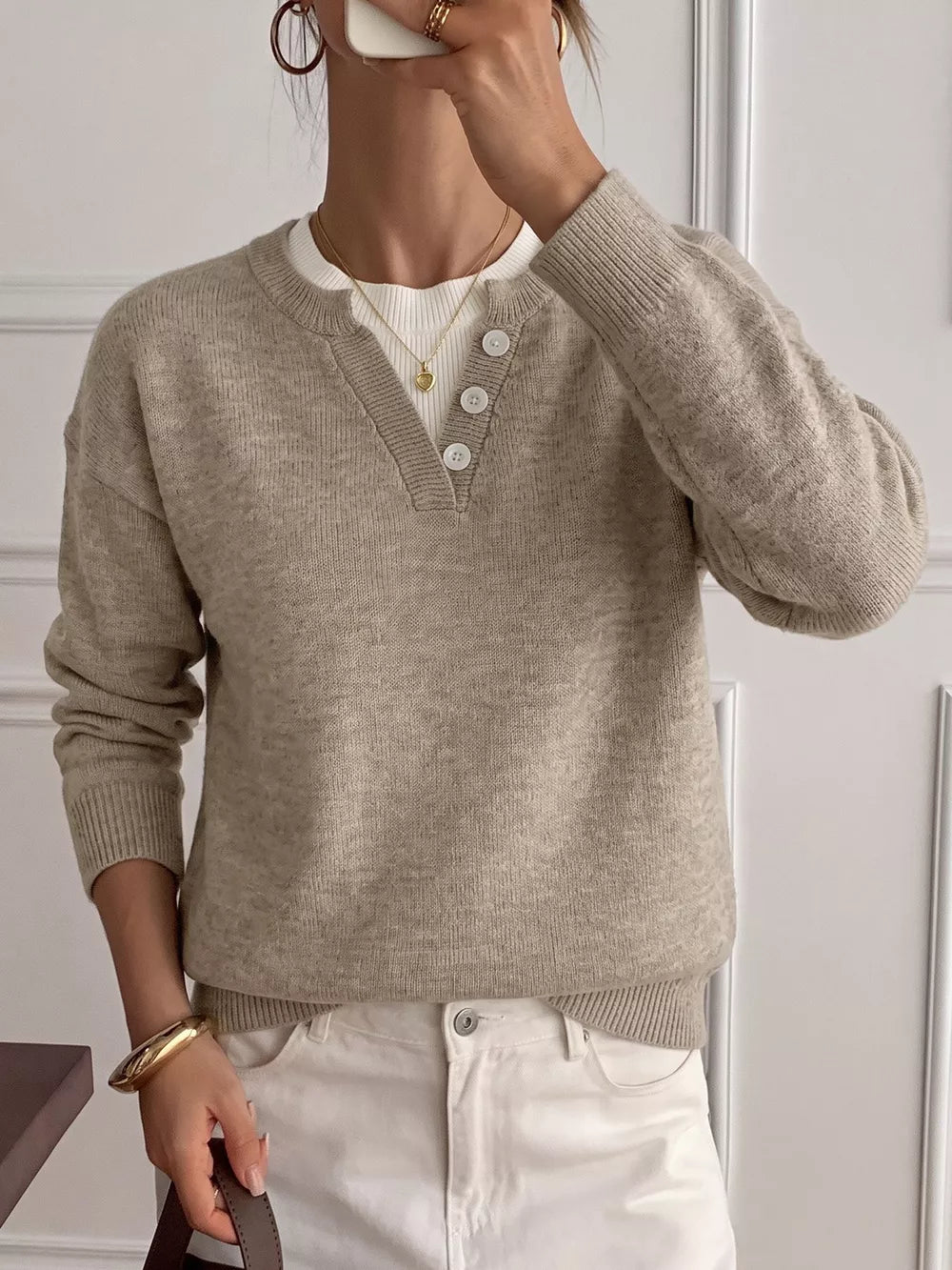 Dropped Shoulder Long Sleeve Sweater option 5