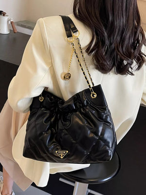 Black with Ruched Leather Shoulder Bag in Black