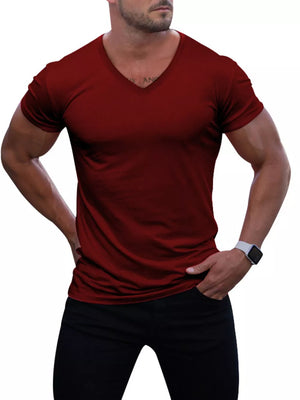Men's Full Size V-neck Slim Fit Casual T-shirt in Light Gray
