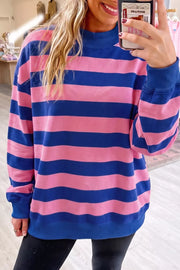 hot pink sweatshirt with striped and crew neck