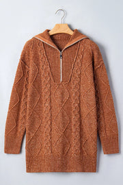 rust sweater dress with zipper and long sleeve