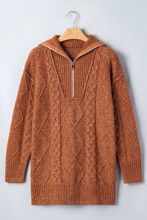 rust sweater dress with zipper and long sleeve