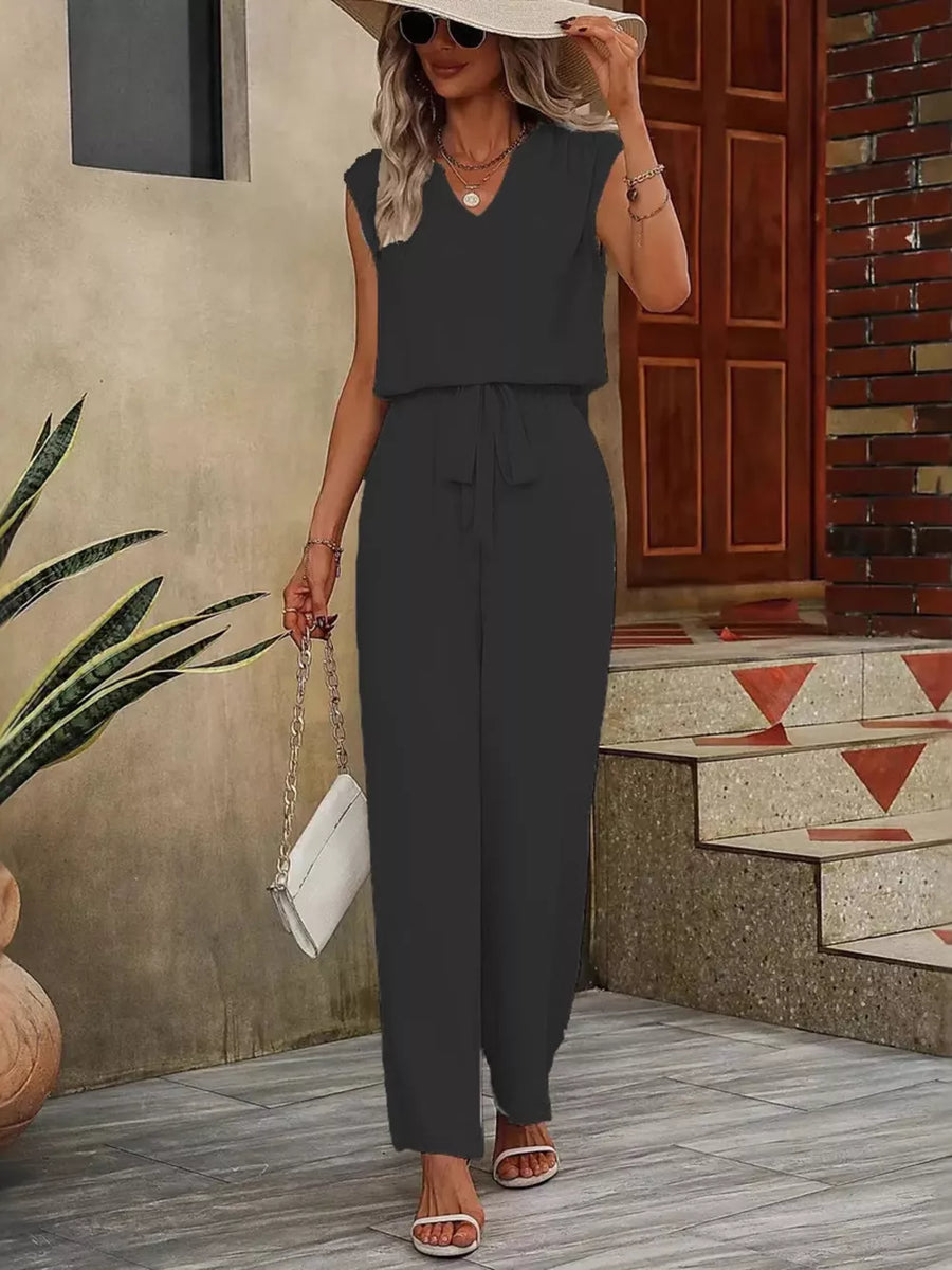 modern two-piece set in Black with v-neck