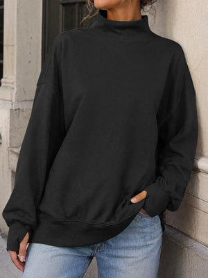 Red oversized sweatshirt with mock neck