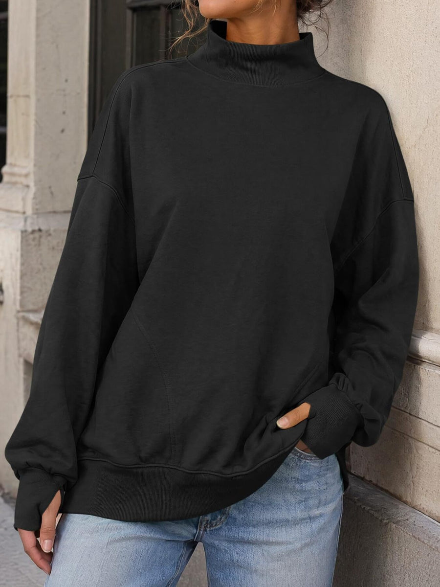 Red oversized sweatshirt with mock neck