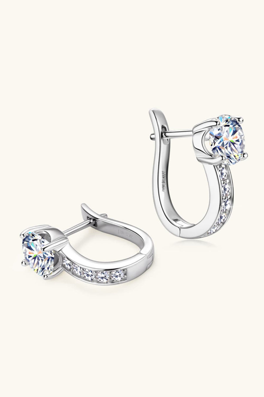 Silver pavé and solitaire hoop earrings with clear stones