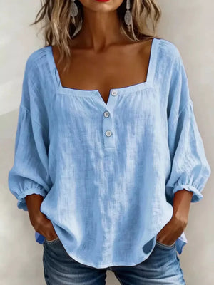 Full Size Square Neck Button Detail Blouse in Yellow