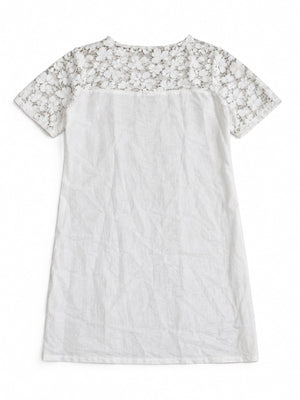Cotton content is at least 90% and less than 95% shift dress in ivory with relaxed silhouette