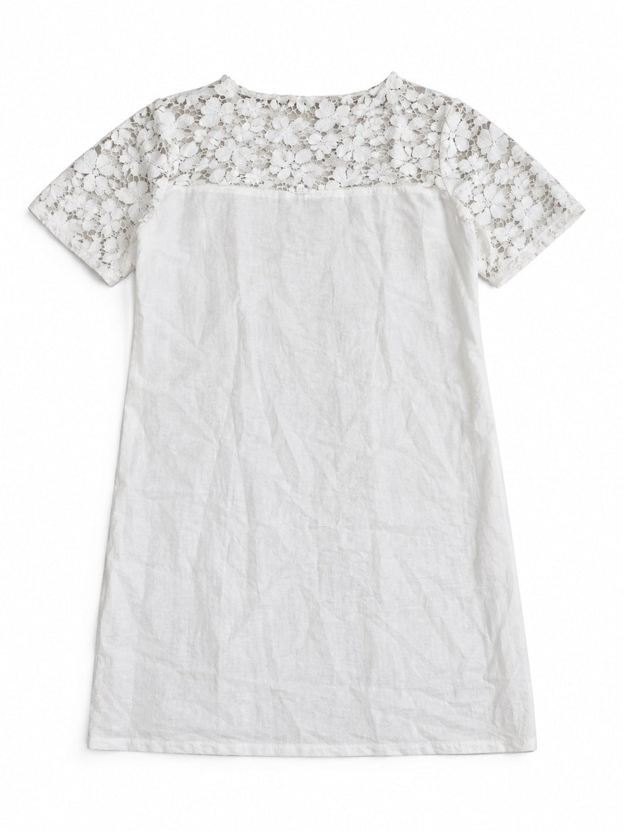 Cotton content is at least 90% and less than 95% shift dress in ivory with relaxed silhouette