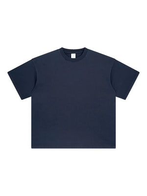 Oversized washed cotton tee in Dusty Blue with relaxed fit and crew neck.