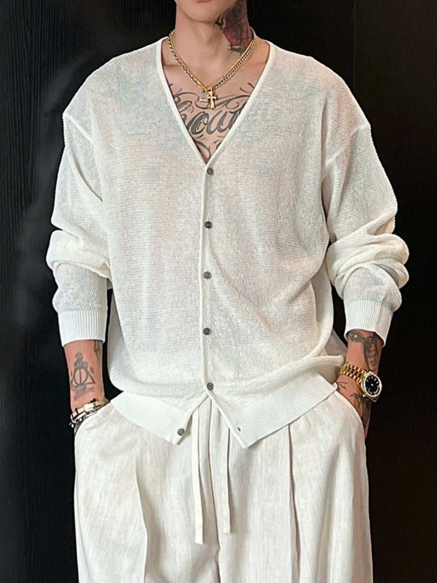 Apricot cardigan with hip-length and button-front