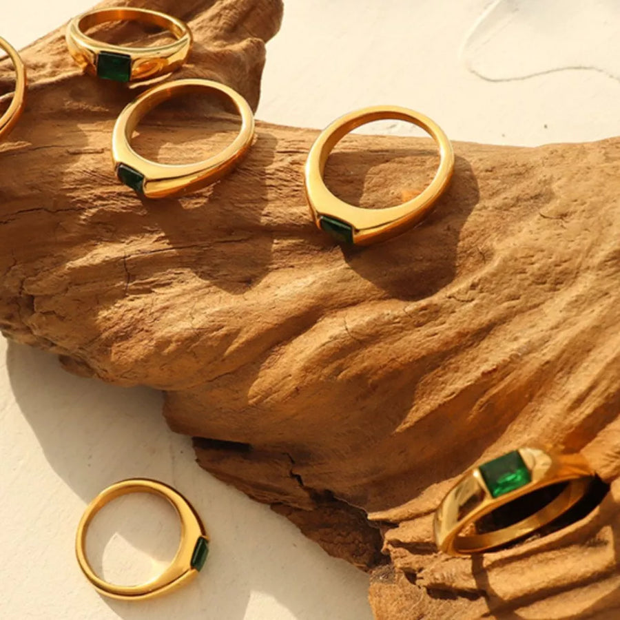 18k Gold-plated Titanium Steel Zircon Ring in gold with gold-plated