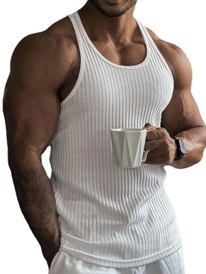 White ribbed tank top with a sculpted fit and scoop neck.