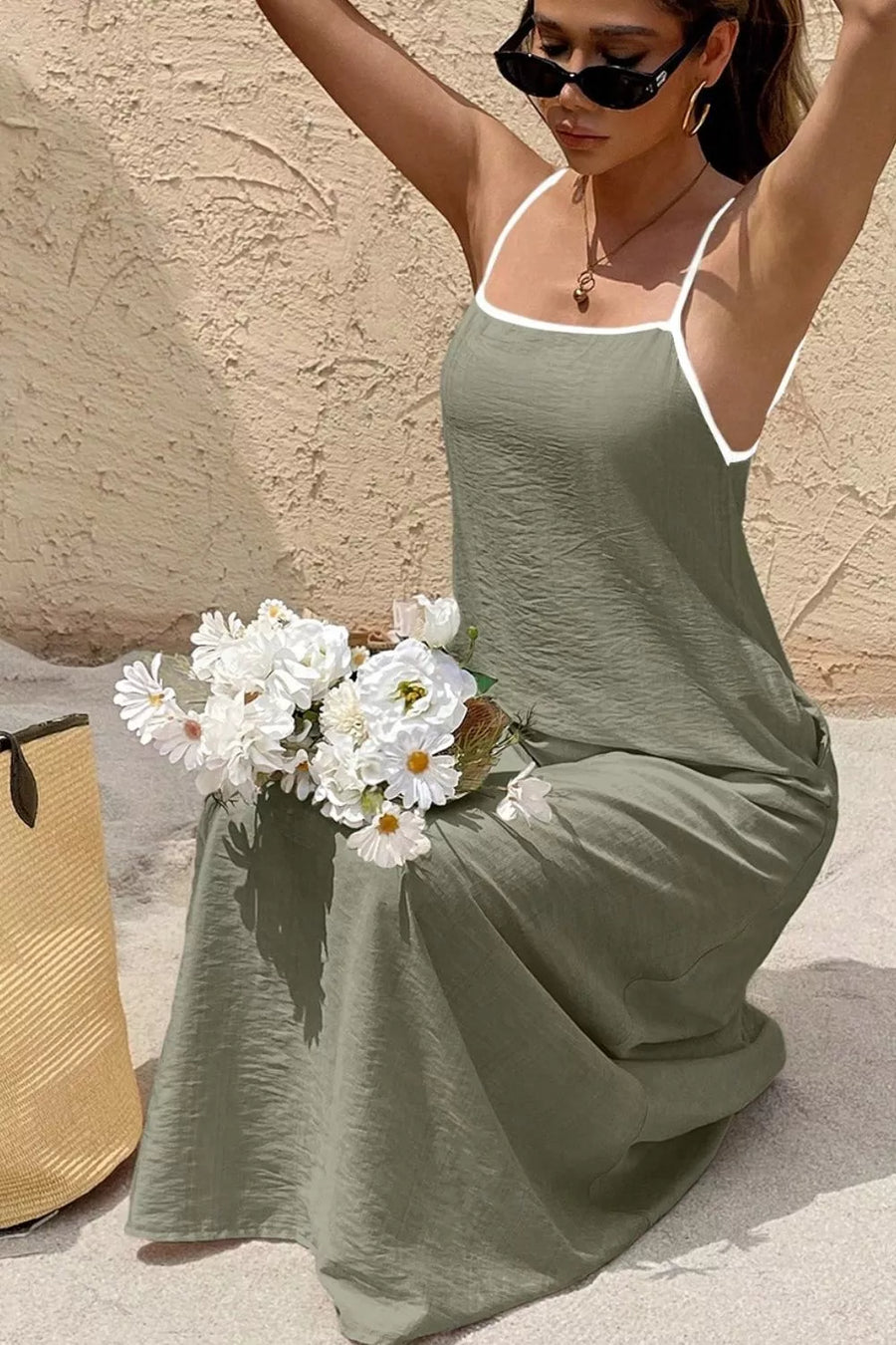 Spaghetti Strap Maxi Dress With Contrast Trim option 4