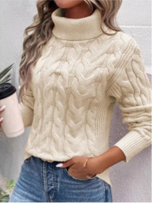 Apricot turtleneck sweater with stretchy and long sleeve