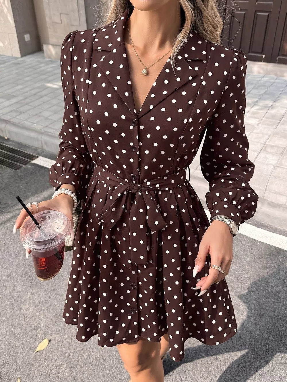 dark brown shirt dress with mini and button-front