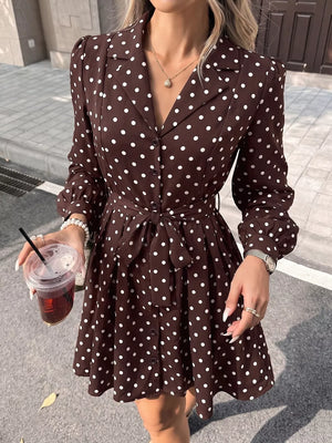 dark brown shirt dress with mini and button-front