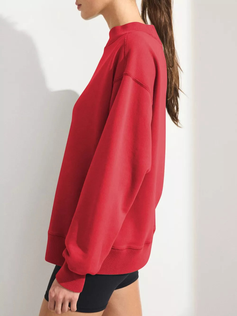 Mock Neck Oversized Sweatshirt in Navy with stretch