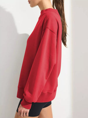 Mock Neck Oversized Sweatshirt in Navy with stretch