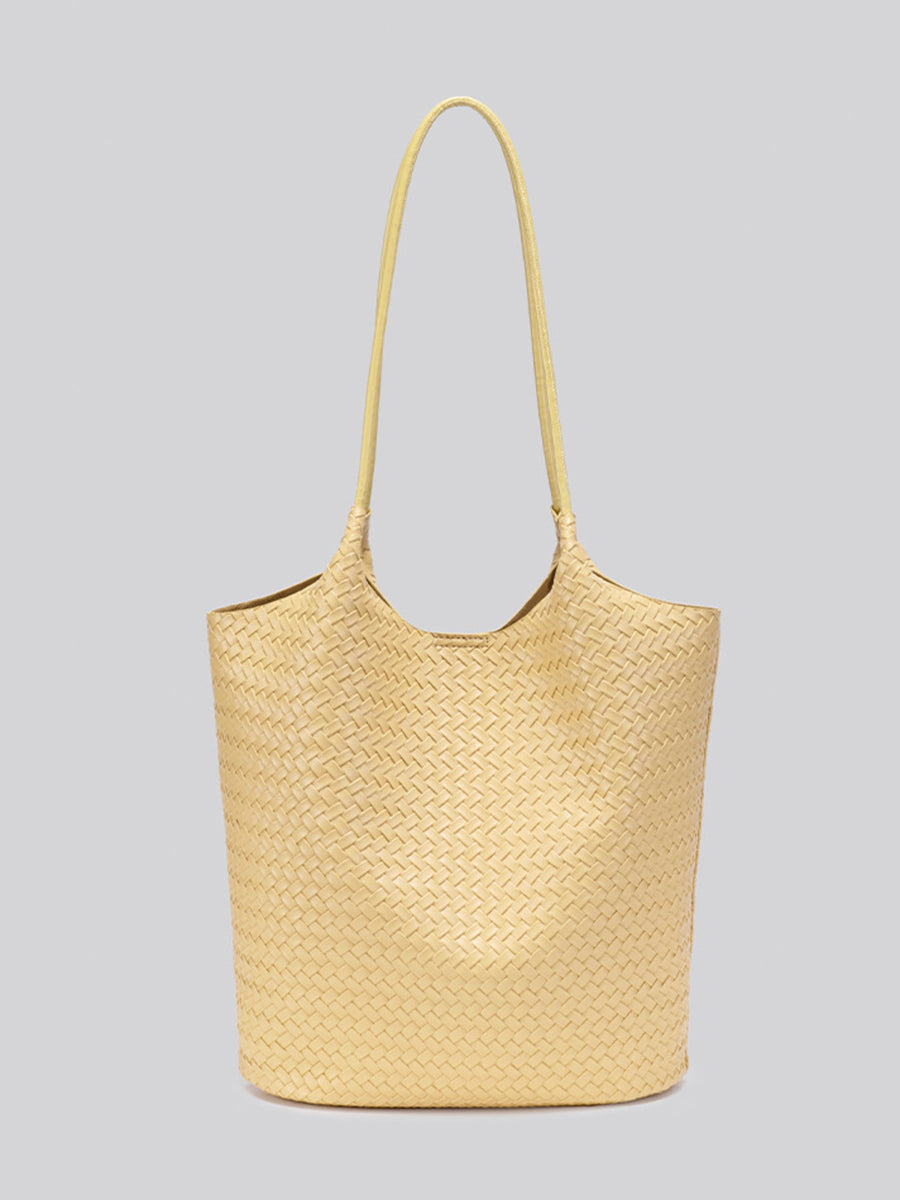pale yellow tote with open-front and woven texture