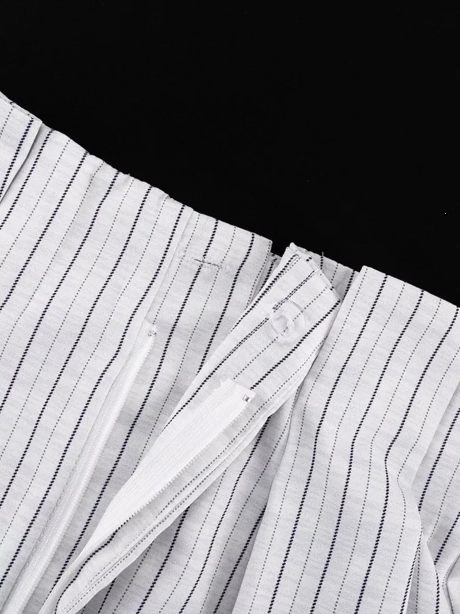 Pinstripe Cropped Blazer And Pleated Shorts Set in Light Gray, view 12